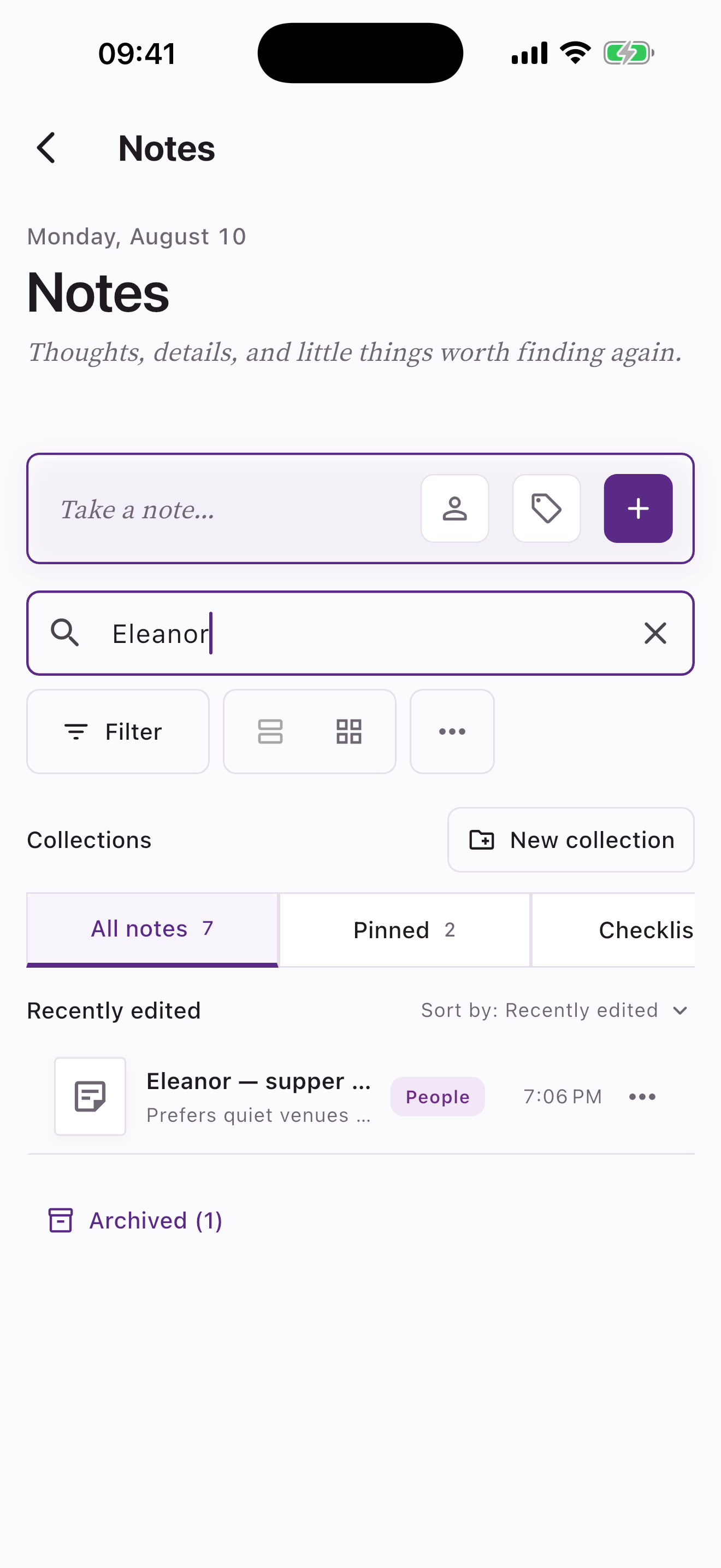A person-linked note in Arju on iPhone